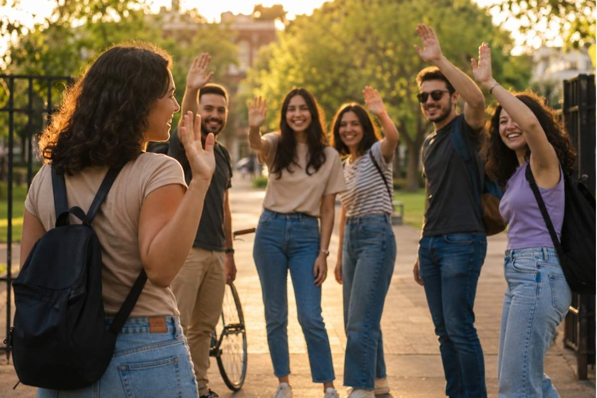 Amigos se despedindo após um dizer "não" para um convite 