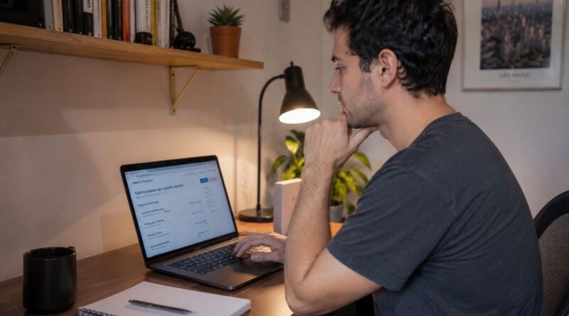 Um homem em frente ao computador busca renda extra