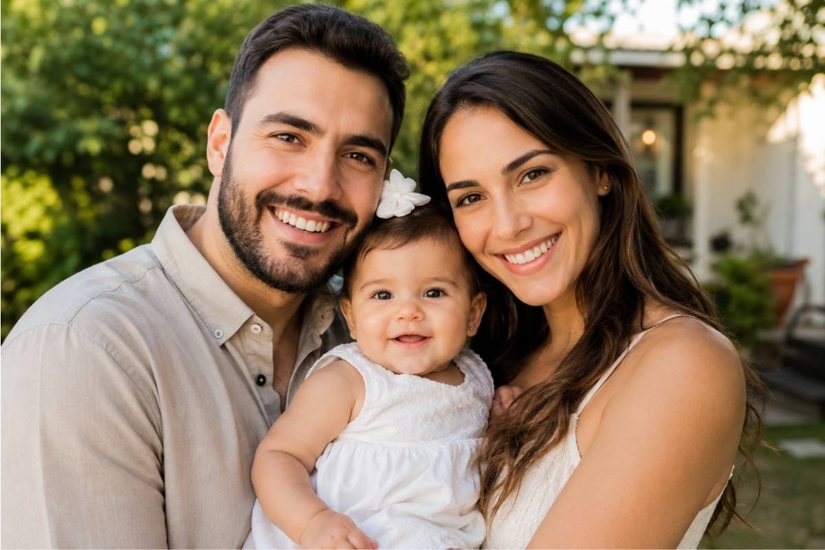 Um casal feliz porque conseguiu tirar do papel o sonho de ter uma família