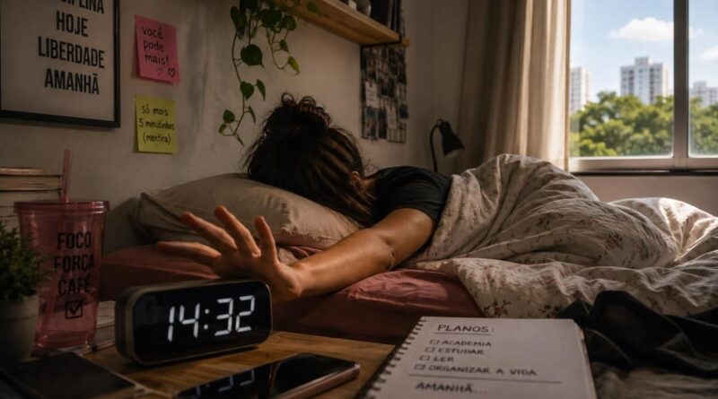 Uma mulher que adia decisões importantes na cama às 14:32