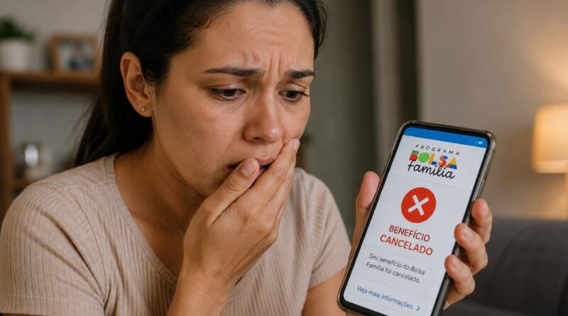 Uma mulher vendo o benefício bloqueado do Bolsa Família