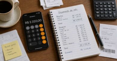 Itens para organizar a vida financeira: Calculadora (no celular) Caderno e caneta