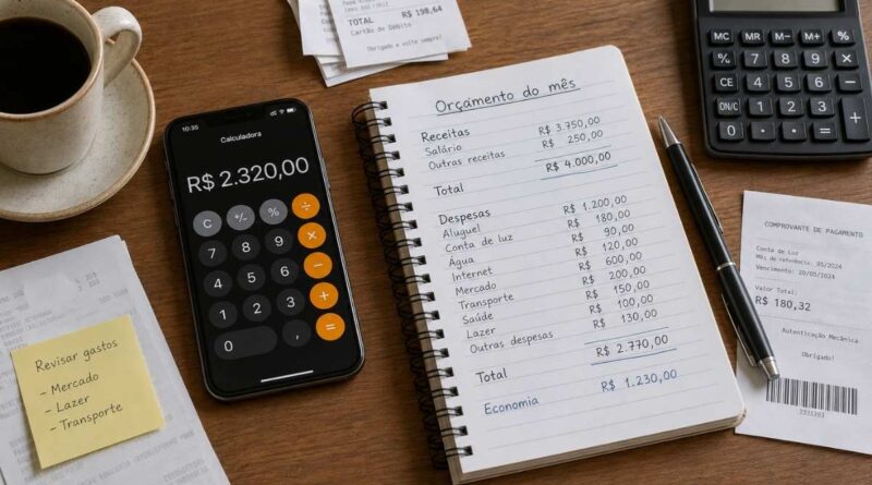 Itens para organizar o orçamento pessoal: Calculadora (no celular) Caderno e caneta