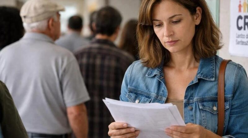 Uma mulher com documento pronta para receber benefícios sociais